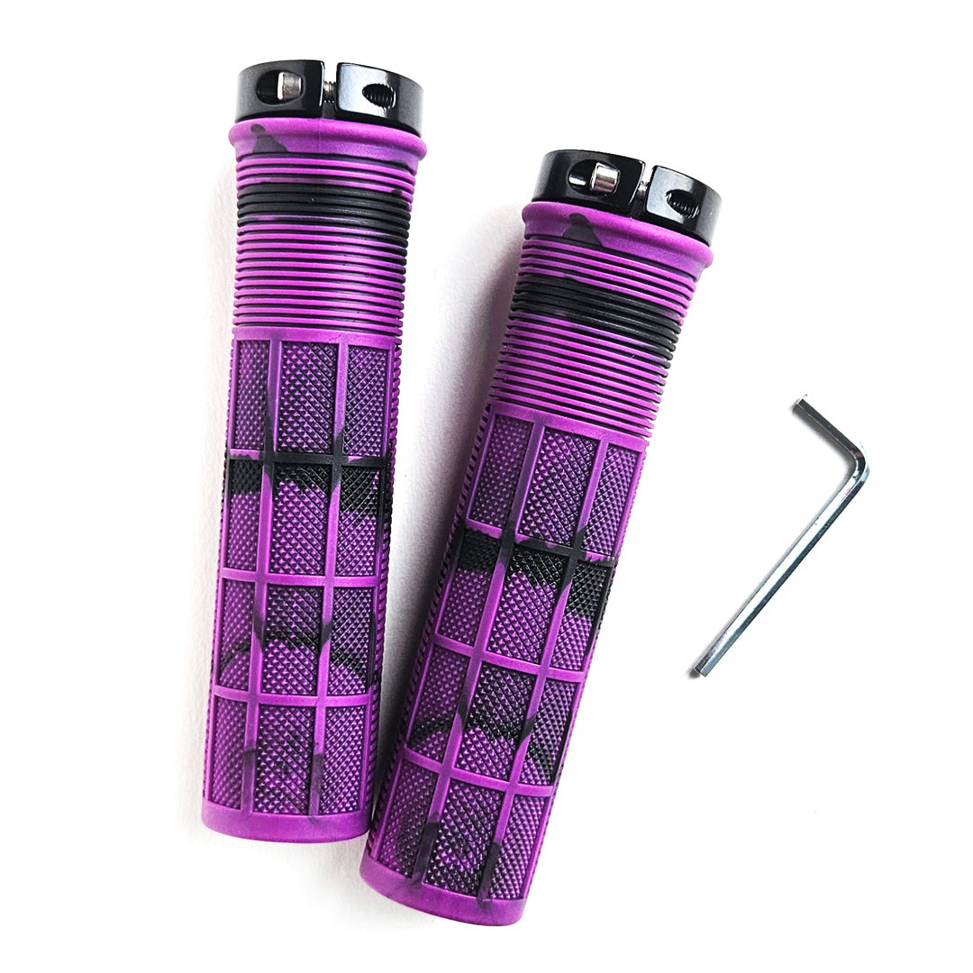 HuckYeah purple mountain bike grips, includes 3mm allen key, mtb gift idea, back image