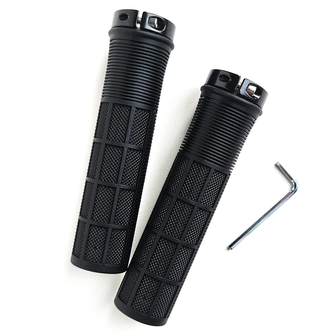 HuckYeah black mountain bike grips, includes 3mm allen key, mtb gift idea, back image