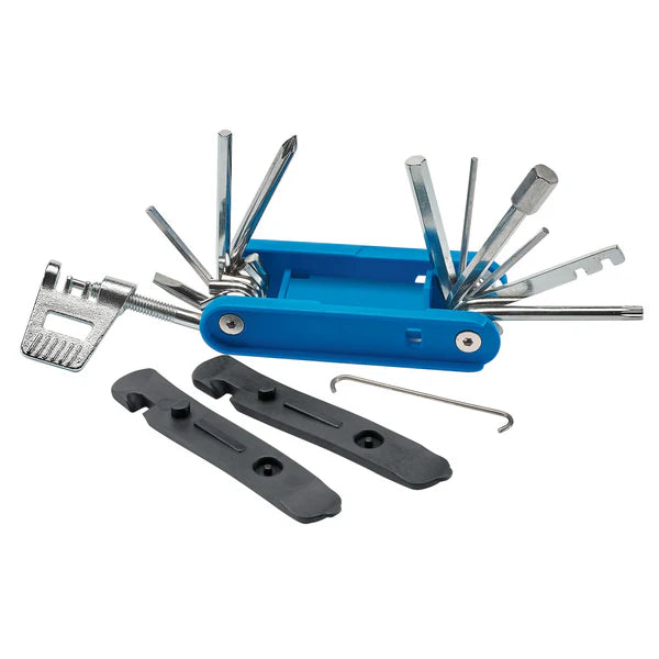 Draper Bike multi-tool close up, 16 tools included. Allen Keys, chain breaker, spoke wrench, torx key, tyre levers. mtb gift ideas