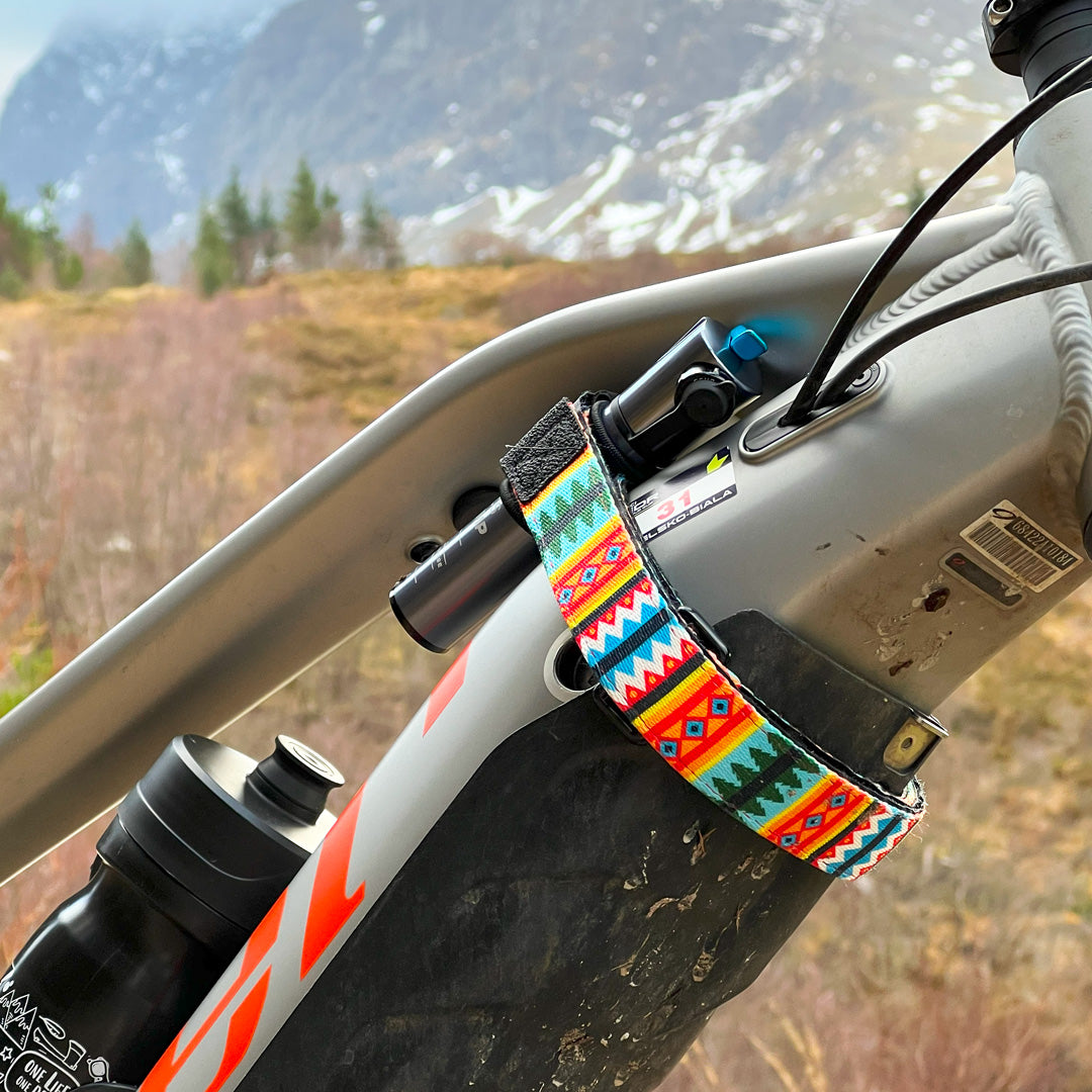 Huck E-Strap Enduro Strap close up mtb gift idea, location photo, Summer Pines Design.