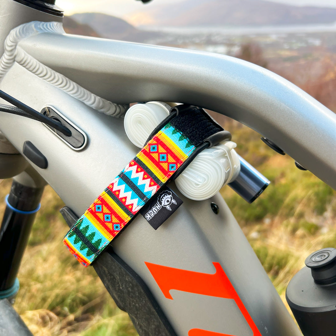 Huck E-Strap Enduro Strap close up mtb gift idea, location photo, Summer Pines Design. Back Side Image.